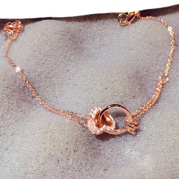 New Rose Gold Ring & Pave Heart Double Interlocking Bracelet - Picture 3 of 6